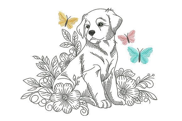 Puppy with Butterflies and Floral